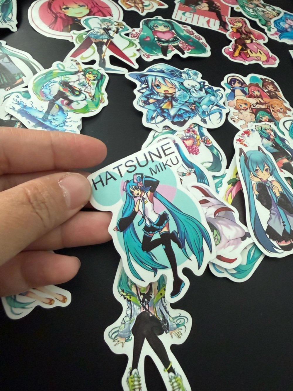 50 pcs Hatsune Miku Vinyl Sticker - Teal & Black Anime Decal